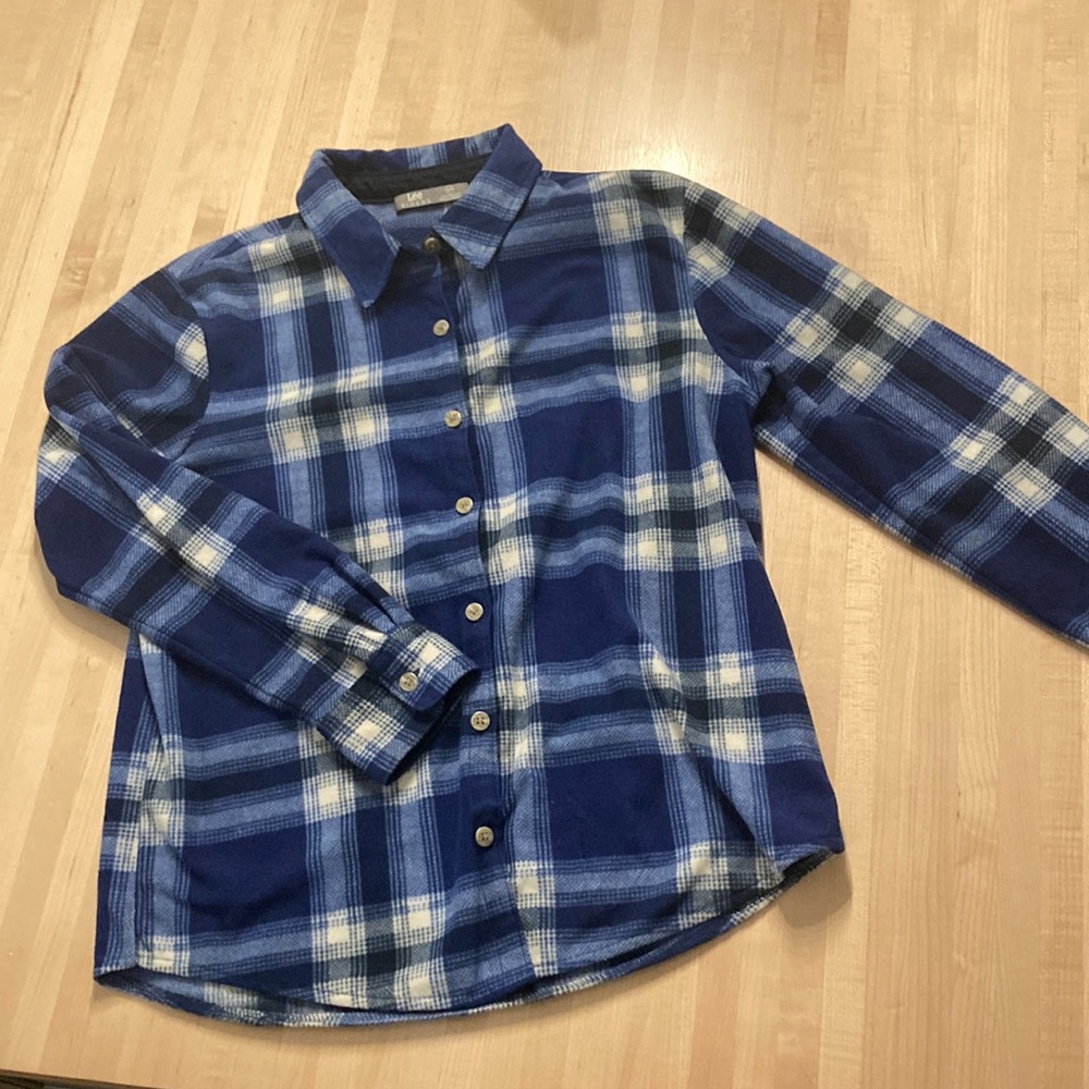 Blue and white flannel.